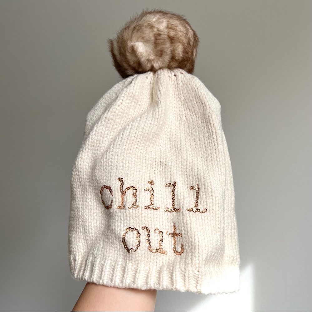 Chill Out Cream Toque with Faux Fur Pom Pom